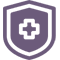 A purple cross on top of a green shield.
